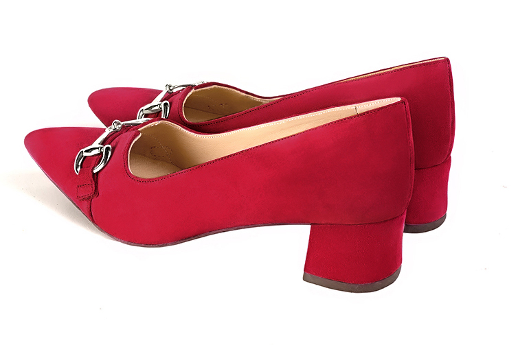 Cardinal red women's dress pumps,with a square neckline. Tapered toe. Low flare heels. Rear view - Florence KOOIJMAN